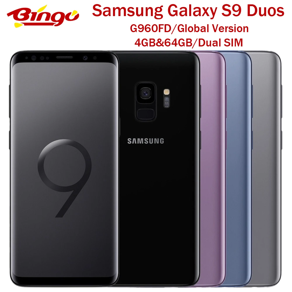 Samsung Galaxy S9 G960FD,, глобальная версия, Android телефон Exynos, четыре ядра, 5,8 дюймов, 12 МП и 8 Мп ram, 4 Гб rom, 64 ГБ NFC, две sim-карты