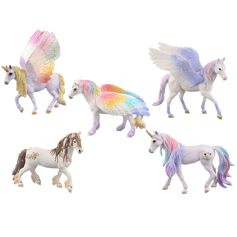 Новый Pegasus игрушки куклы Моделирование мини модели животных Единорог летающие