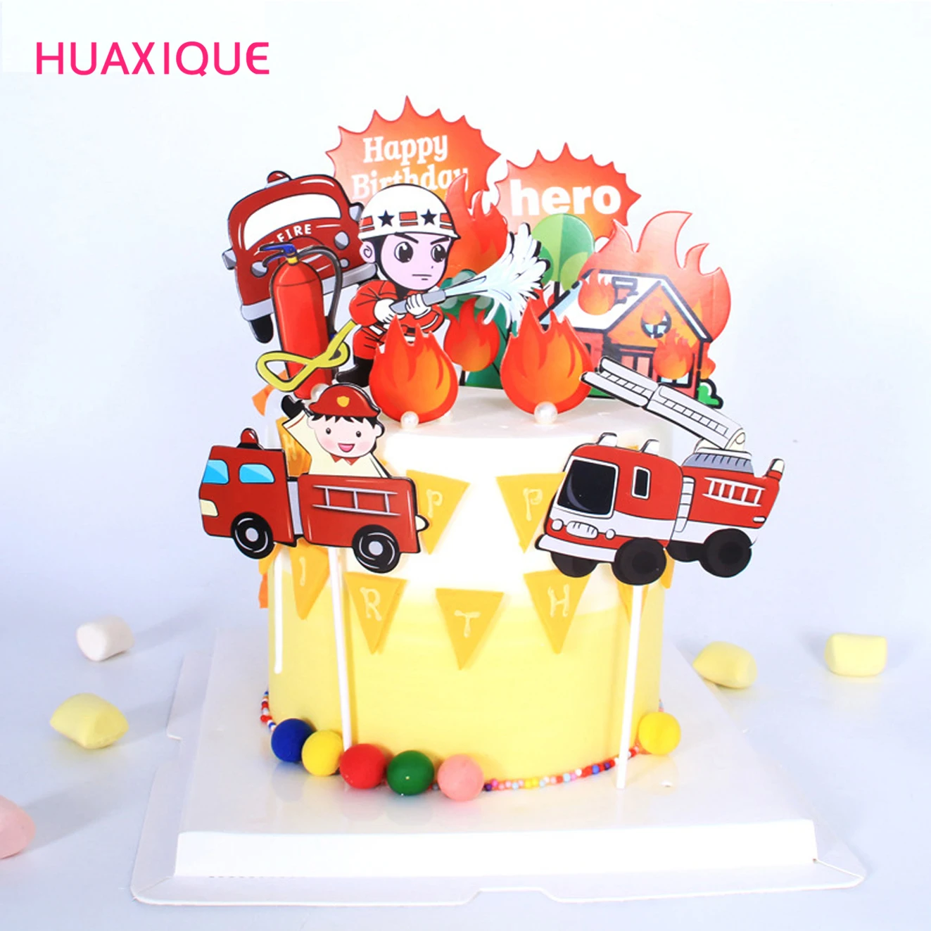 

Firefighters Fire Ladder Truck DIY Cupcake Topper Fireman Happy Brithday Cake Topper Flag Excavator Party Dessert Decor Flags