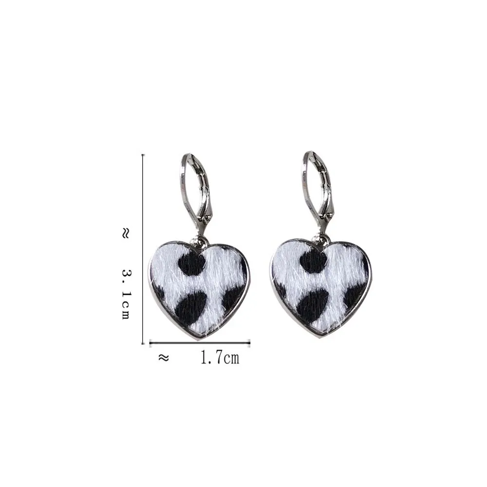 

Korean Cow Spotted Stud Earrings Temperament Autumn Winter Love Heart-shaped Plush Earrings Women Fashion Jewelry