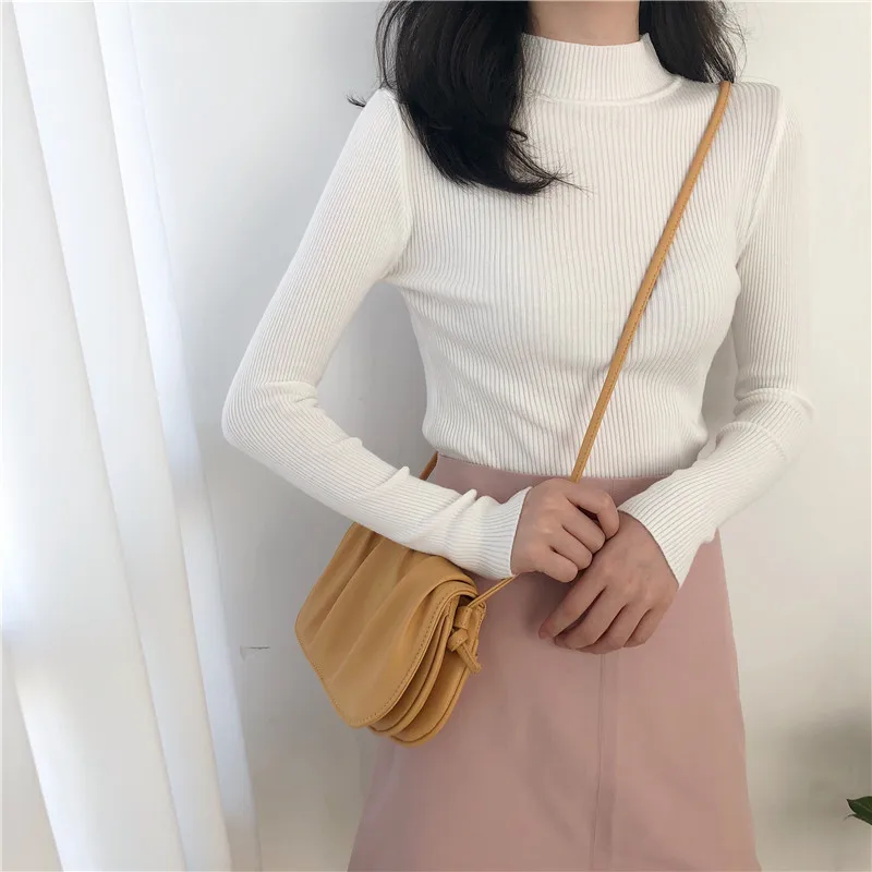 

2021 Autumn Winter Korean New All-Match Half high collar Slim Long-Sleeved Sweaters Casual Bottoming Knitted For Women Sweaters