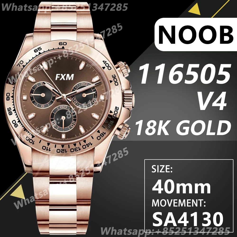 

Часы наручные NOOB V4 A4130 904L Мужские автоматические, брендовые люксовые механические Спортивные с циферблатом 18 К и золотым циферблатом 1:1, 40 мм...