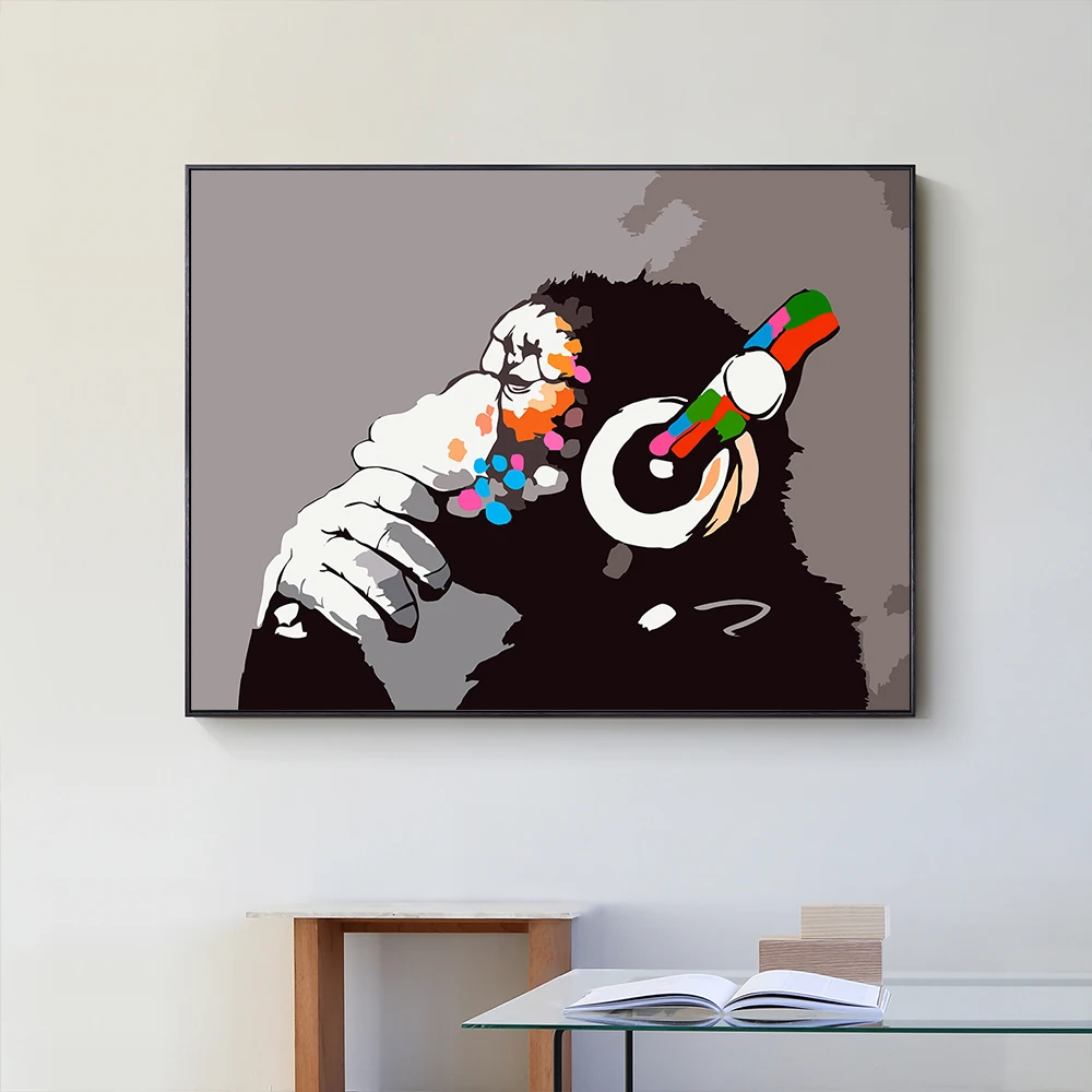 

Граффити Животные DJ обезьяна постер Бэнкси Холст живопись плакаты принты Куадрос настенное искусство для гостиной домашний декор нерамка