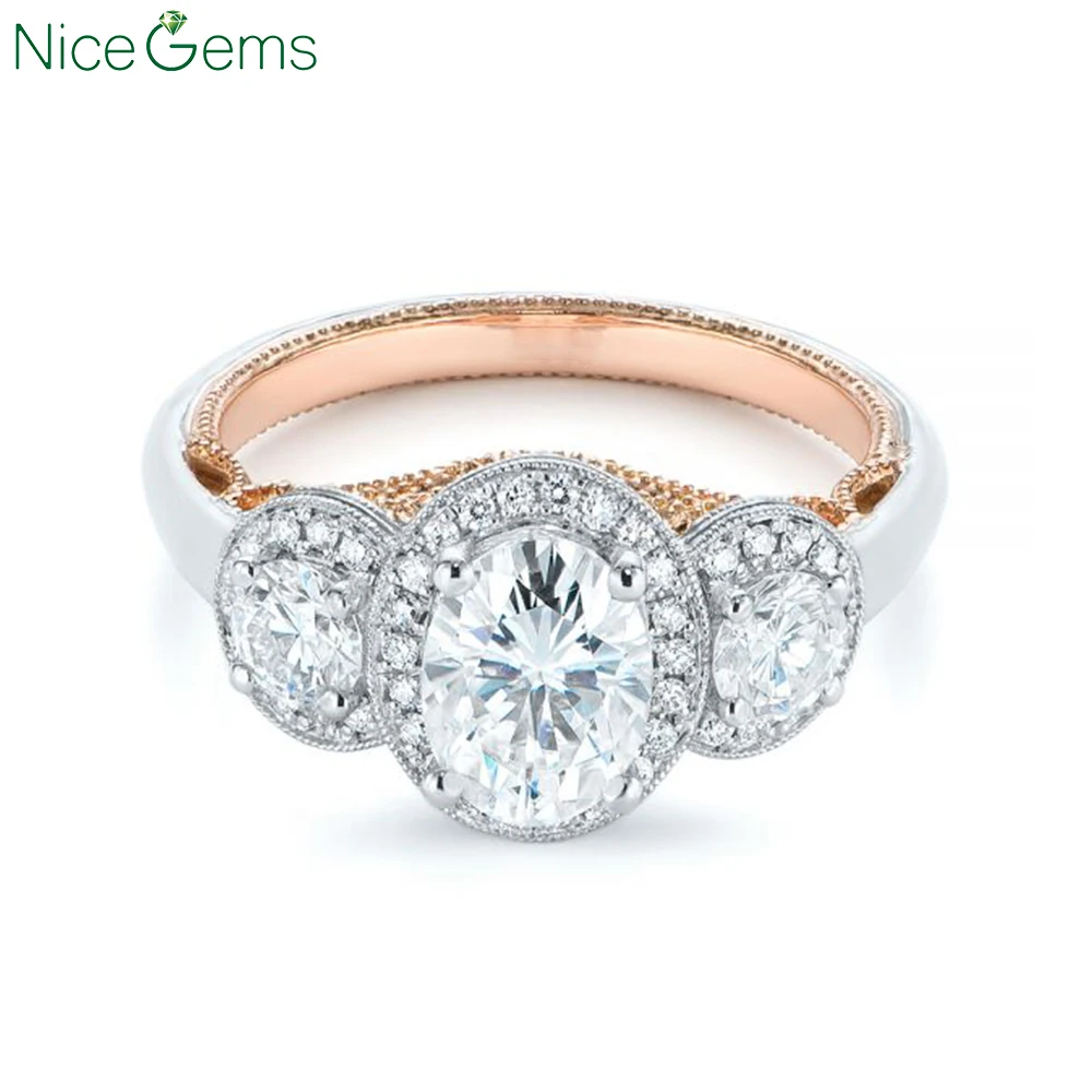 Обручальное кольцо NiceGems 18K белое розовое золото двухцветное с 3 камнями