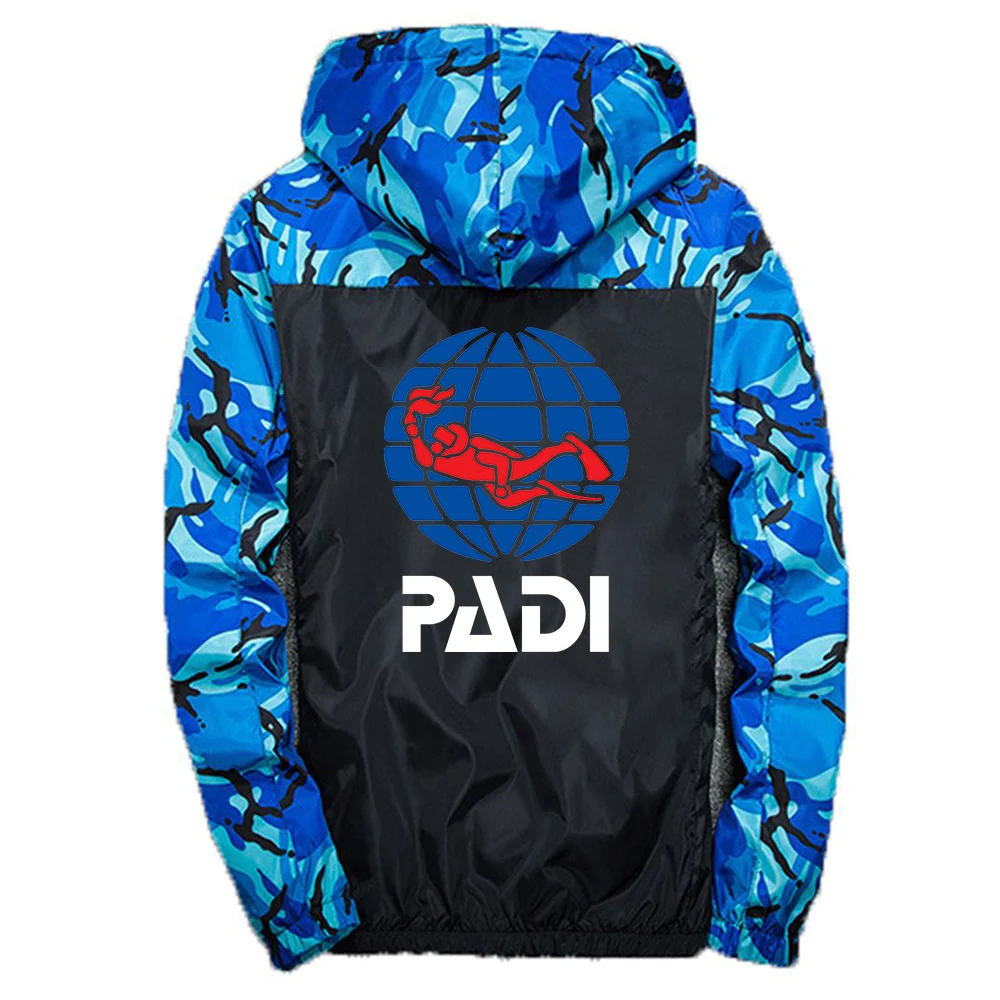 

Men's Spring Autumn Scuba driver Padi Logo Jacket Casual Camouflage Slim Handsome Sport Splicing Clothing Harajuku Coat Hoodie
