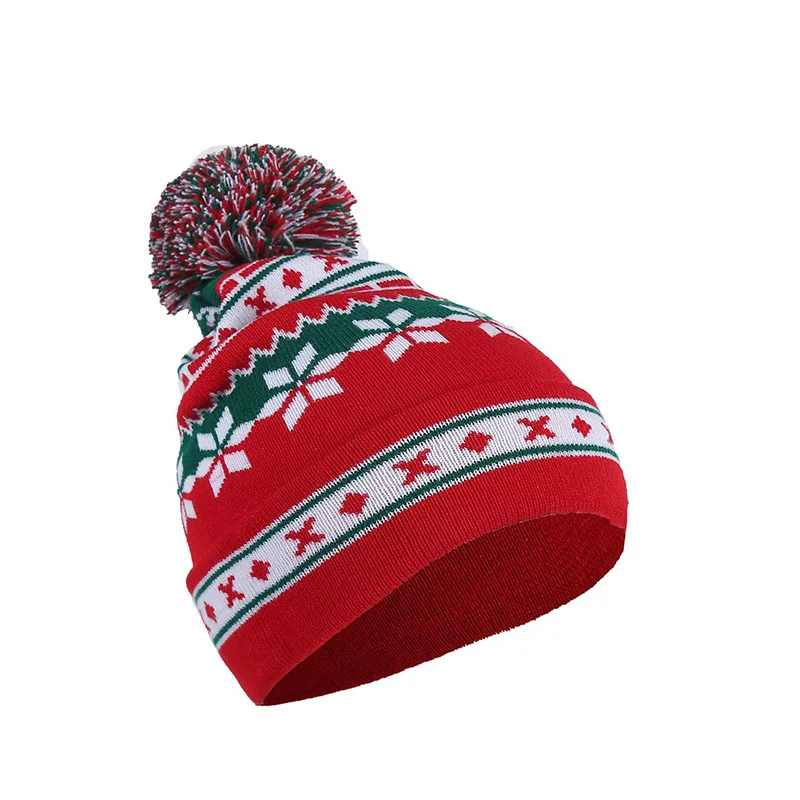 M унисекс зимний Санта-Снежинка вязаная Рождественская шапка с помпоном для