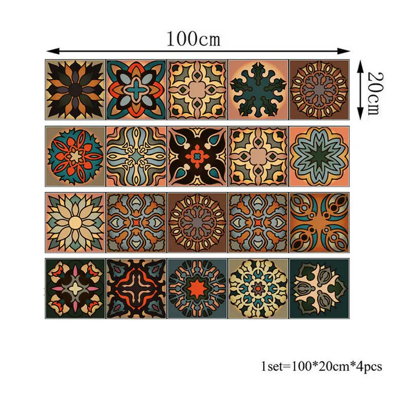 

1 Set Vintage Moroccan Style Self-adhesive Tile Stickers Bathroom Kitchen Home Wall Stair Tile Stickers