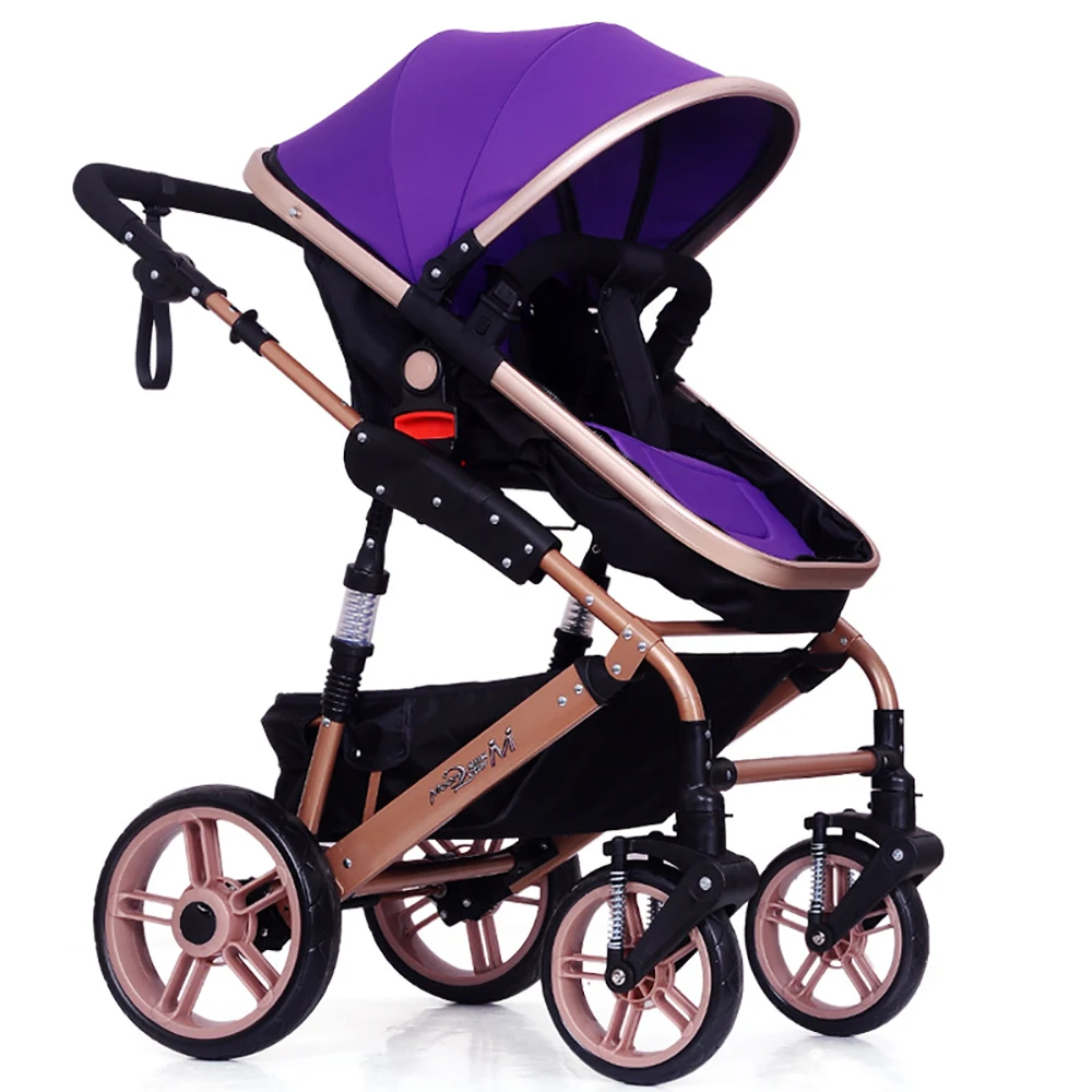 Baby Stroller High View Pram One Step Fold Lightweight Convertible Baby Carriage with Seat Extended Canopy Russian Shipment