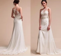 elegant sheer jewel neck mermaid wedding dress 2021 beaded lace appliques crystal sash bridal gowns beach vestidos de mairee
