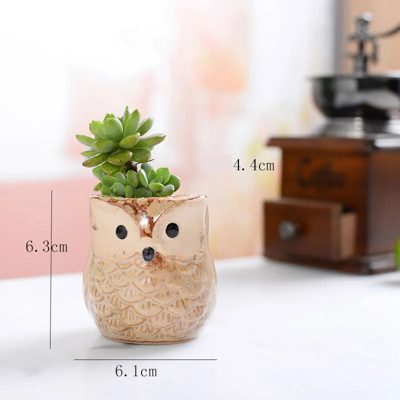 

6pcs/set Creative Garden Supplies Ceramic Flowerpots Miniature Model Cute Owl Succulent Flower Pot Planter Desktop Decorations