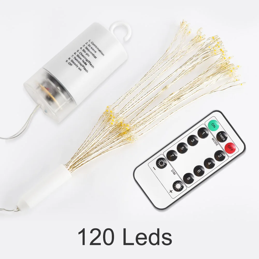120 Leds 120/198 светодиодов фейерверк Фея медная гирлянда теплый белый с 8 режимами дистанционного управления для наружного садовое, Рождественское украшение - Испускаемый цвет: 120 Leds