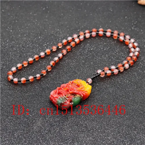 Китайский Цвет Нефритовый дракон кулон бусины ожерелье очаровательные