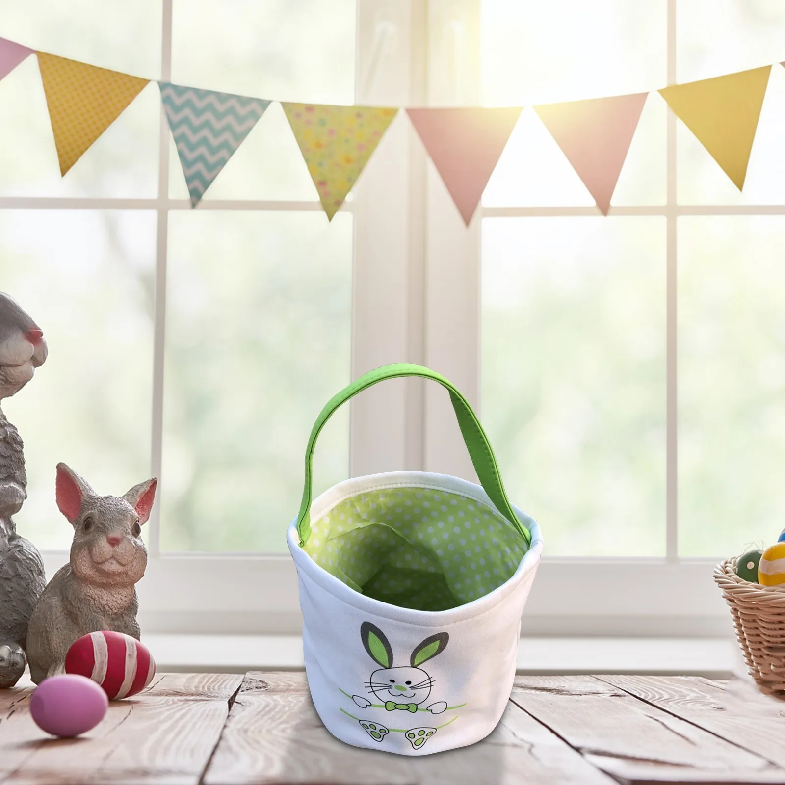 Пасхальная корзина праздничный брезентовый подарок с принтом кролика