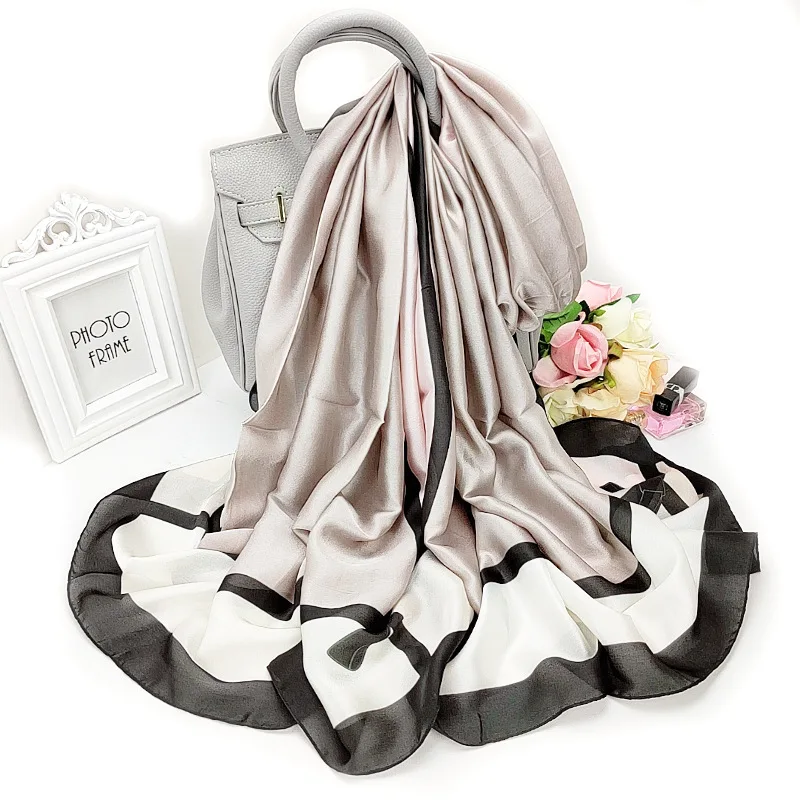 

2021 New High-Grade Silk Scarf Korean Style Stripe Scarves Summer Dustproof Bandana Fashion Beach Towel Sunscreen 180X90CM Shawl