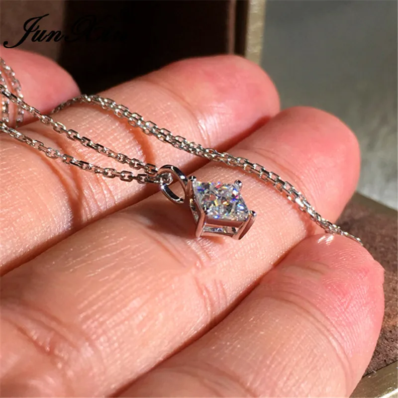 Милое ожерелье с подвеской из одного кристалла и камня для женщин белое золото