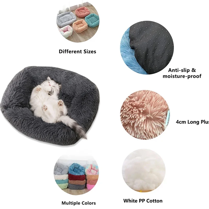 Квадратная кровать для кошек Длинные Плюшевые однотонные лежанки маленьких