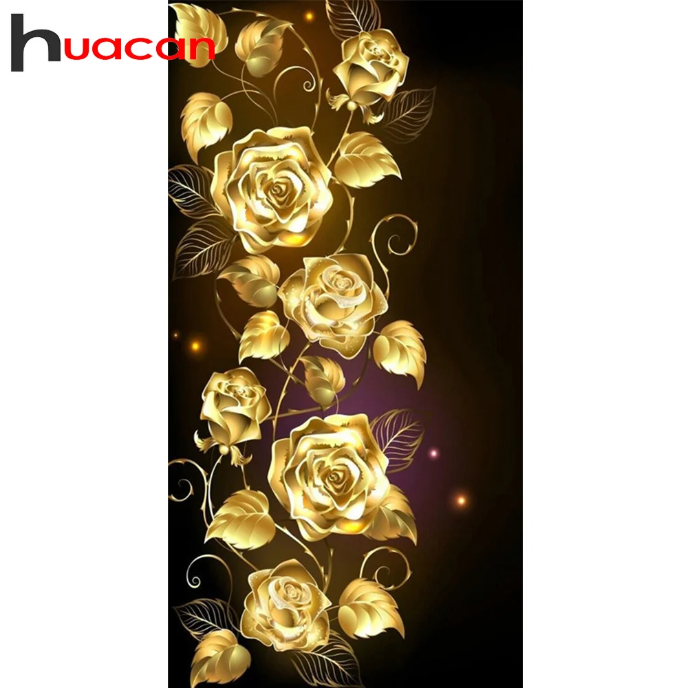 

Huacan Full Drill Diamond Embroidery Gold Rose 5D Diamond Rhinestones Paintings Flower Needlework Pictures For The Home
