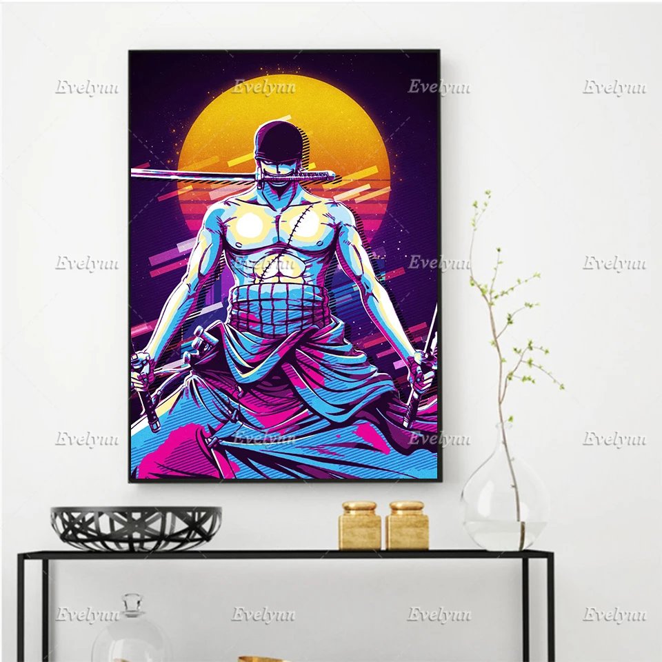 

Floating Frame Nordic Print Modular Picture Anime Poster One Piece Retro Zoro Cartoon Wall Art Decor Canvas Painting Boy Bedroom