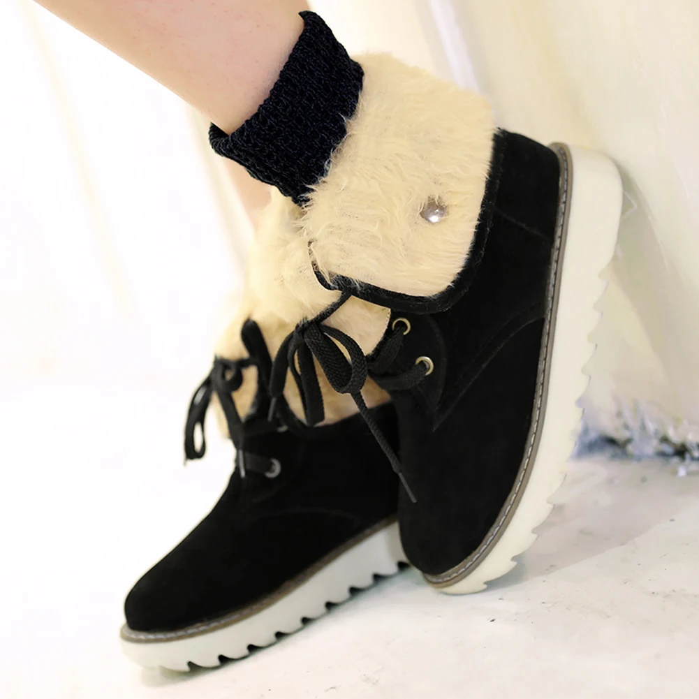 

Sarairis 2020 Hot Sale Big Size 43 Platform Comfy Ankle Boots Woman Shoes Lace Up Add Fur Warm Winter Snow Boots Ladies Footwear