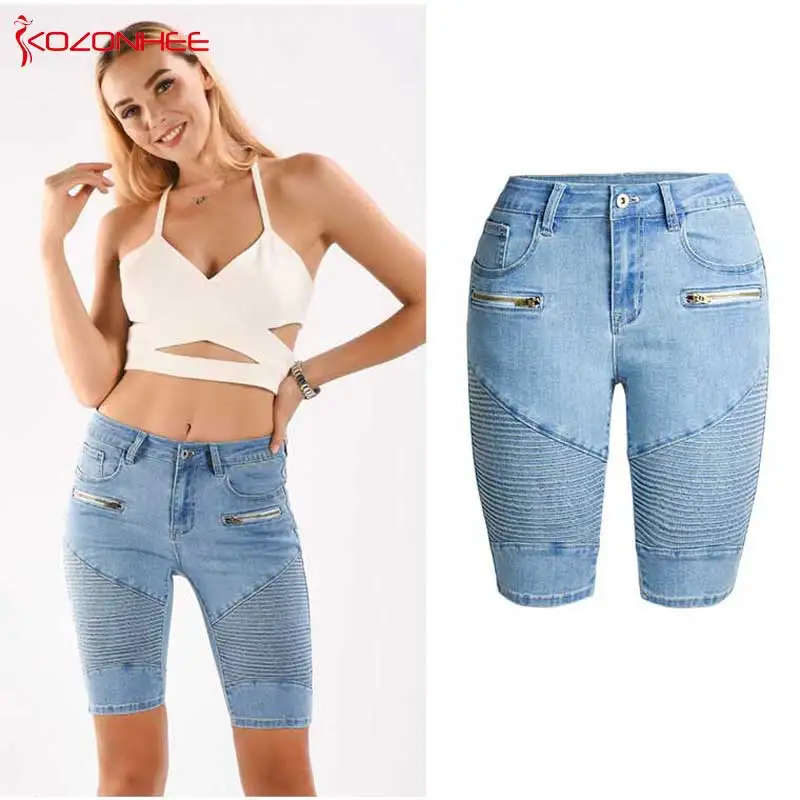 Женские джинсы-карандаш обтягивающие синие джинсы со средней талией до колена #