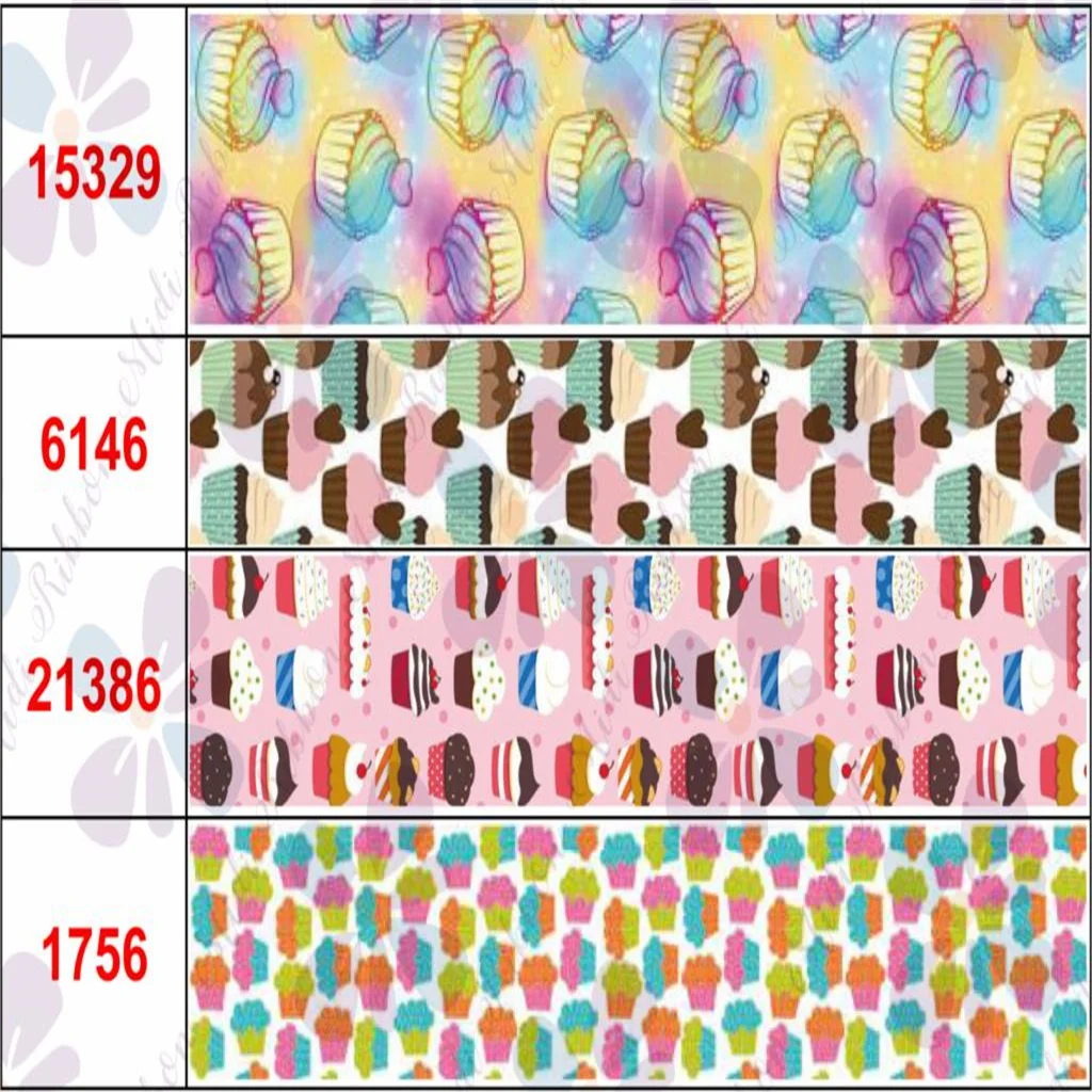 16mm-75mm Cupcake Series Cartoon Heart Lover Printed Grosgrain/Foe Ribbon Fruits DIY Hair Bowknots 50yards/roll | Дом и сад