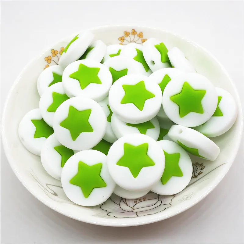 Chartreuse Chengkai 10 шт силиконовые бусины в форме звезды DIY детская погремушка пустышка украшения Прорезыватель для зубов игрушки изготовление 45 мм большая звезда бусины bpa бесплатно - Цвет: Chartreuse