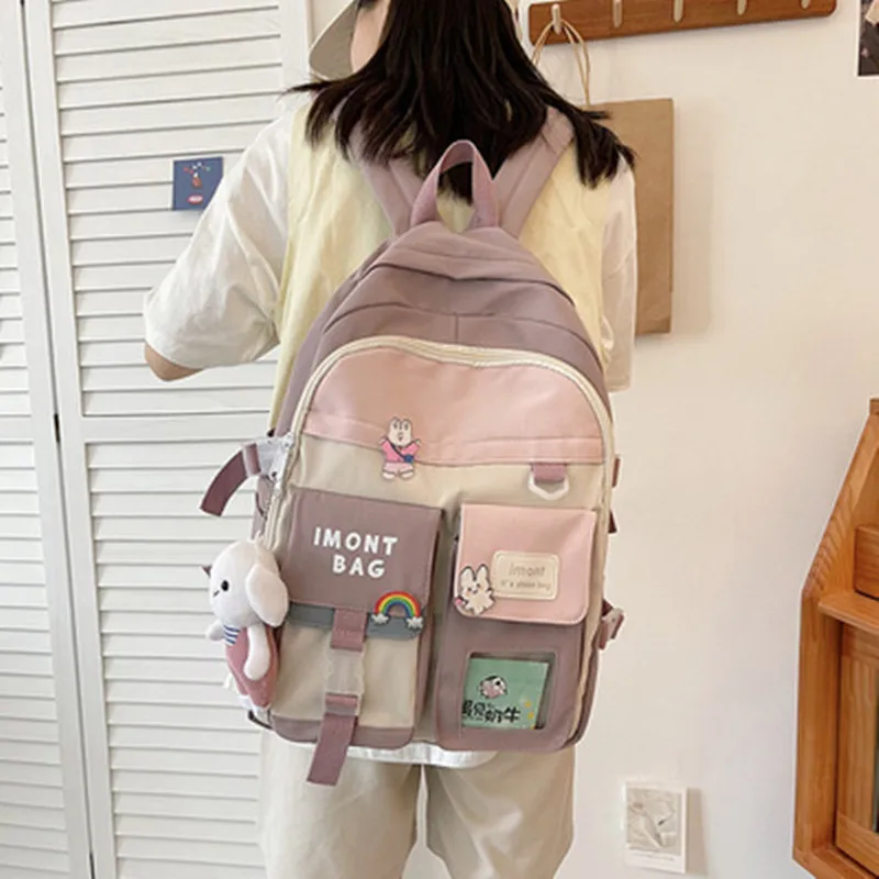 

Нейлоновая женская школьная сумка в стиле Харадзюку, дорожный ранец для ноутбука для девушек, студенческий Повседневный однотонный рюкзак ...