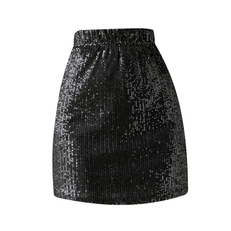 

Fashionable summer fashionable sexy elastic high waist was thin package hip A-line skirt sequin skirt