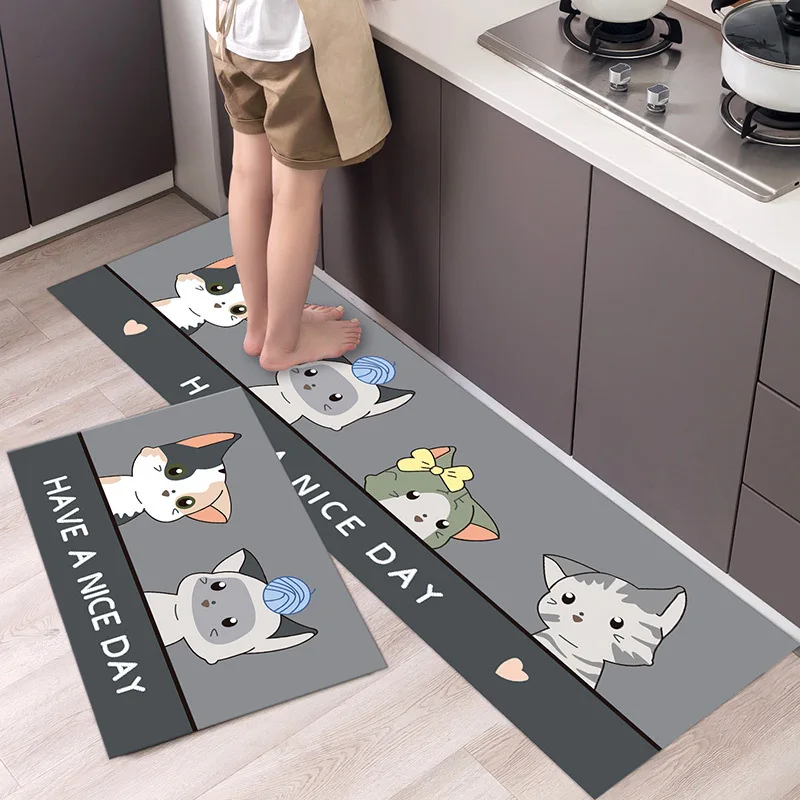 

Modern Cartoon Soft Kitchen Mat Cute Cat Series Long Rugs Home Tapete Absorbent Entrance Doormat Bathroom Anti-Slip Hallway Mats