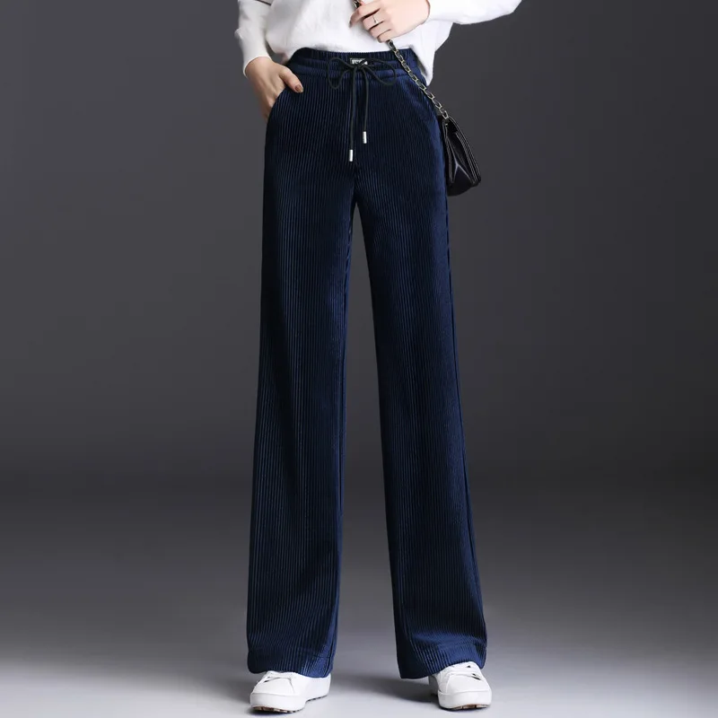 Женские свободные брюки с высокой талией повседневные утепленные бархатные и