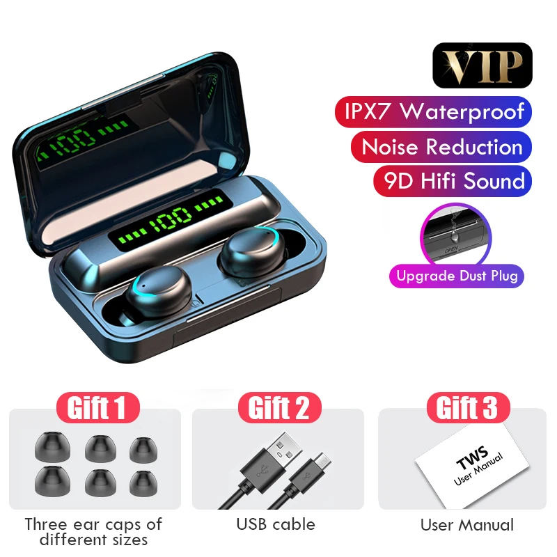 

2200mAh Bluetooth 5.0 Wireless Headphone 9D Stereo Earphones Sports Waterproof Earbuds Headsets with Microphone and Charging Box