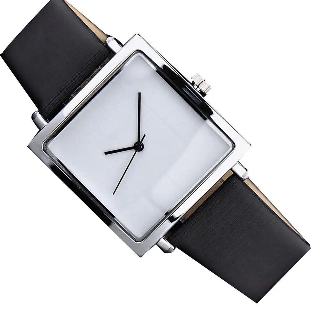 

intage Watch No Numbers Style Comfortable to Wear Faux Leather Quartz Square Wrist for Women Fashion Simple 2021 4 Color