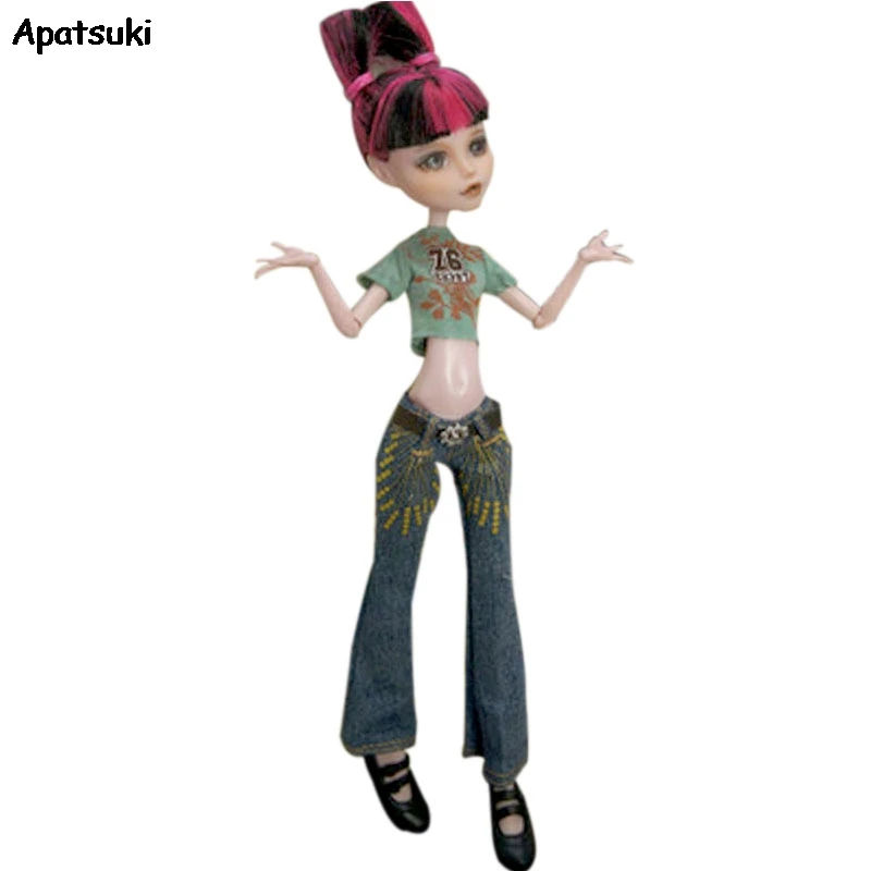 

Blackish Green Fashion Doll Clothes Set for Bratz Doll Outfits Short Top & Jeans For Demon Monster High Doll Toys For Kids Toys