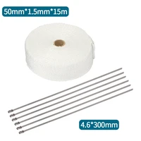 5cm5m 10m 15m white exhaust heat wrap roll for motorcycle fiberglass heat shield tape with stainless ties