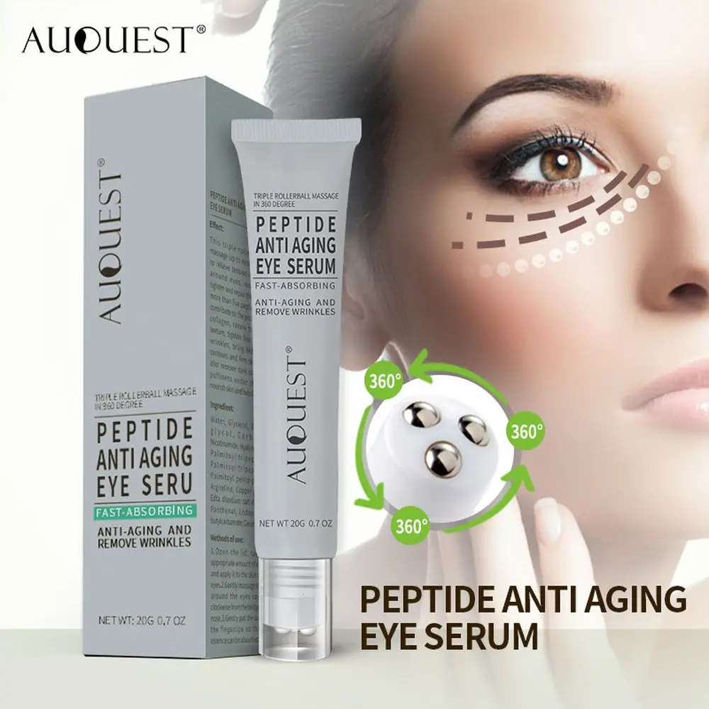 

AuQuest Peptides Ageless Instantly Eye Cream Hyaluronic Acid Serum Essence Gel Roller Massage For Firming Wrinkle Puffy Eye Care