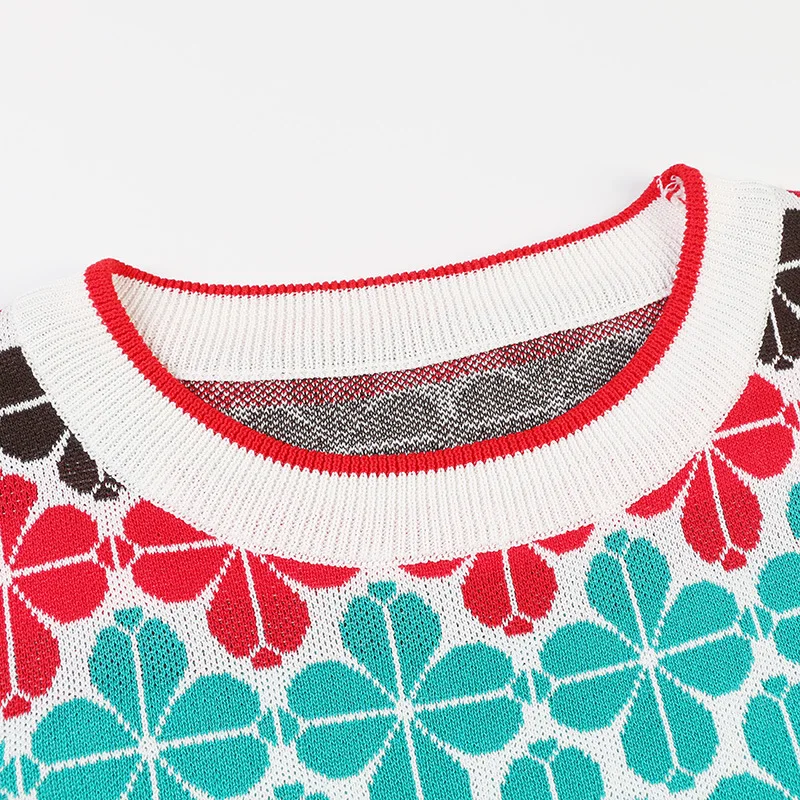 Жаккардовый вязаный пуловер летний свитер Топ 2020 новый с круглым вырезом и