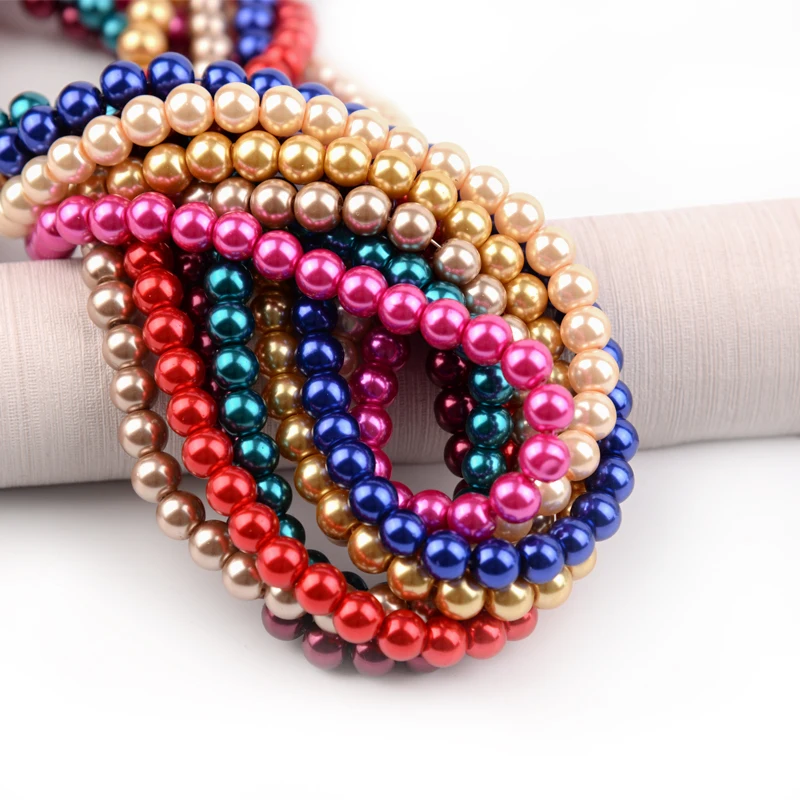 

130PCS Beads 6/8/10mm Natural Multicolor Glass Pearl Beads Round Pearl Loose Beads For Needlework Bracelet Jewelry Making