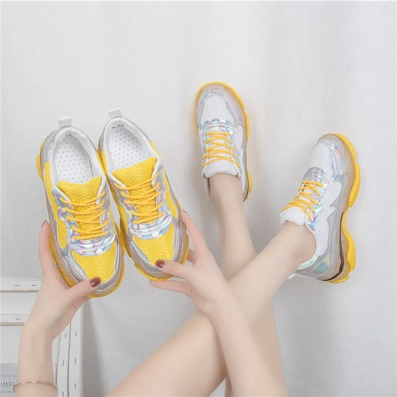

Student new trend thick bottom sneakers women fashion breathable wild lace Increase casual Bling shoes Zapatos De Mujer J14-26