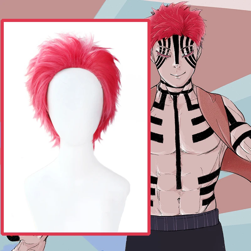 

Anime Comic Demon Slayer Kimetsu no Yaiba Cosplay Wigs Akaza Cosplay Wig Heat Resistant Synthetic Wig Pink Short Hairs Straight