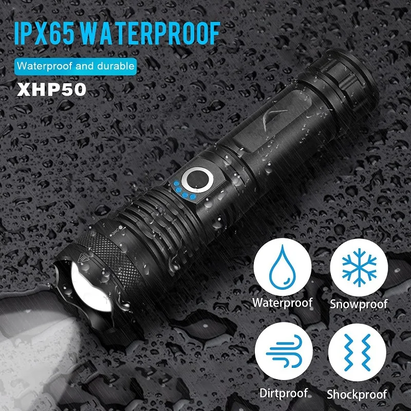 High Lumens Most powerful Flashlight 5 Modes USB Zoomable LED Torch Waterproof 18650 or 26650 battery Best Camping Outdoor | Освещение