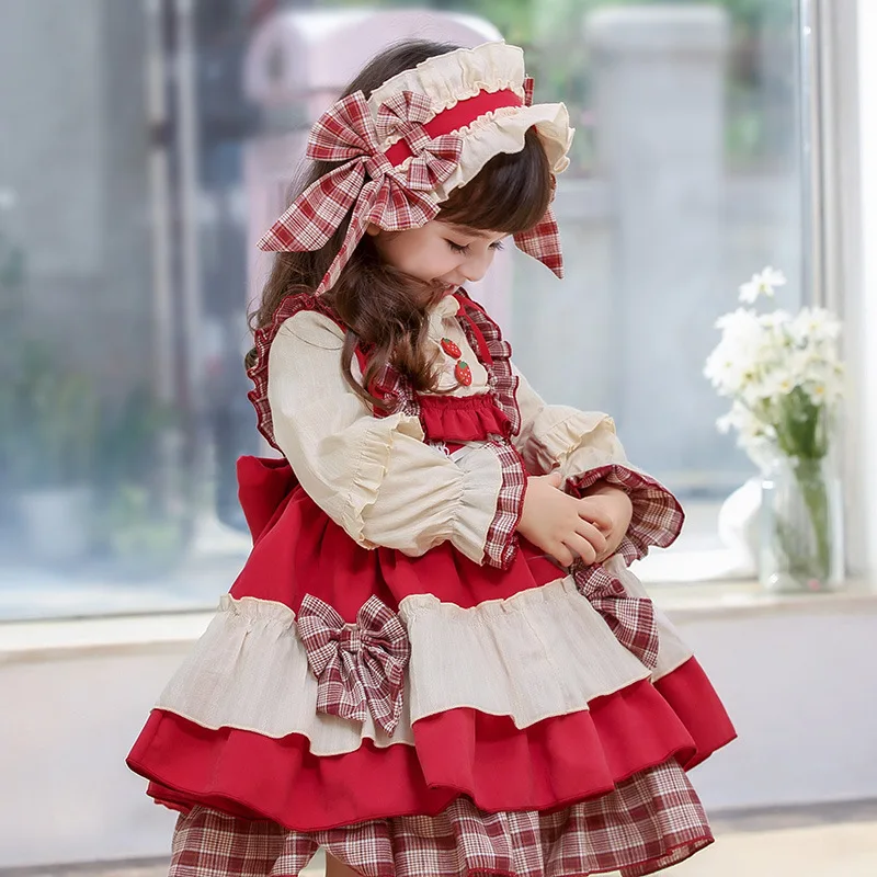 

2021 Spain Dress Girls Royal Costumes Kids Princess Wedding Birthday Party Dresses Lace Robe Fille Baby Girl Christmas Clothing