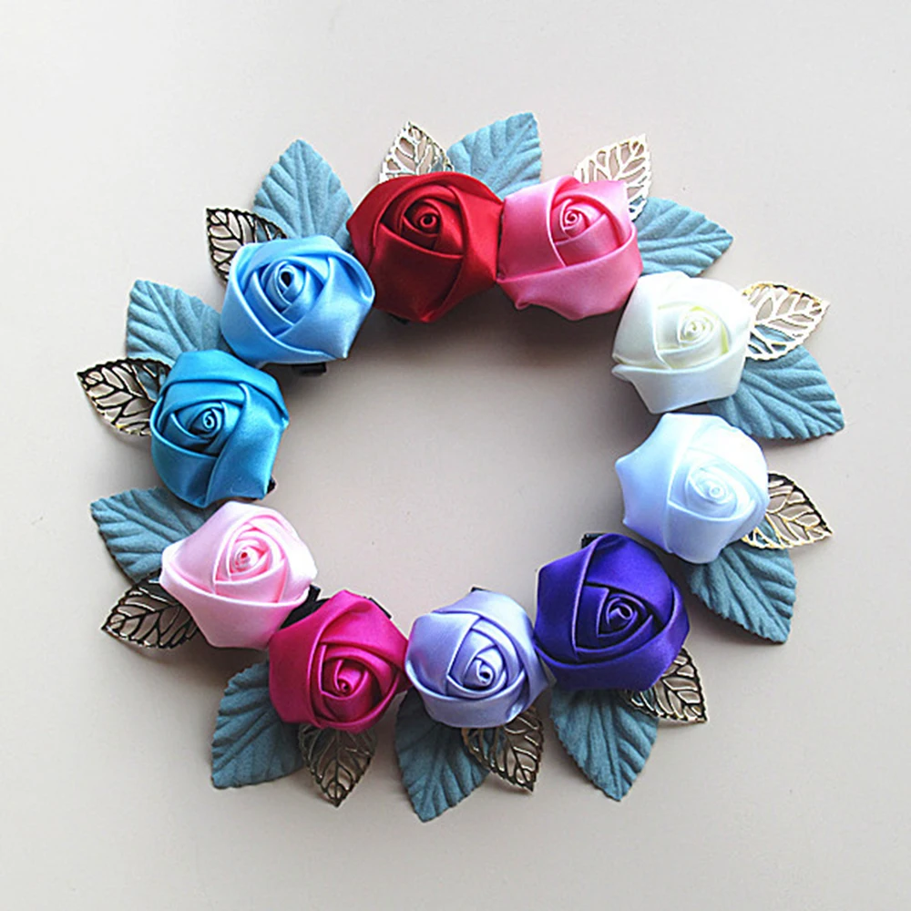 10 Цвета атласная мини лента роза цветок аксессуары для волос ручной работы