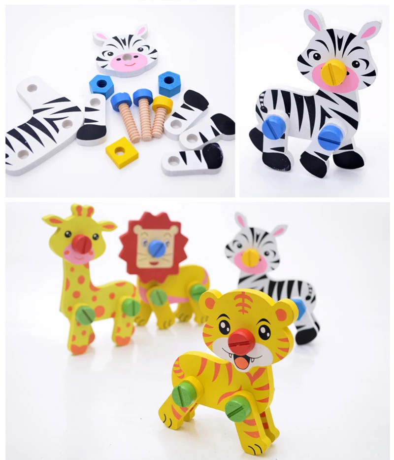 

Детская деревянная головоломка в сборе, игрушки «сделай сам», модель льва, тигра, настольное украшение, животное для раннего обучения, обуча...