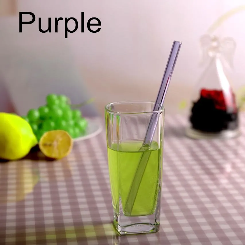 100pcs purple 100 шт многоразовые и термостойкие экологические стеклянные соломинки для питьевой воды с кисточкой для свадьбы, дня рождения - Цвет: 100pcs purple
