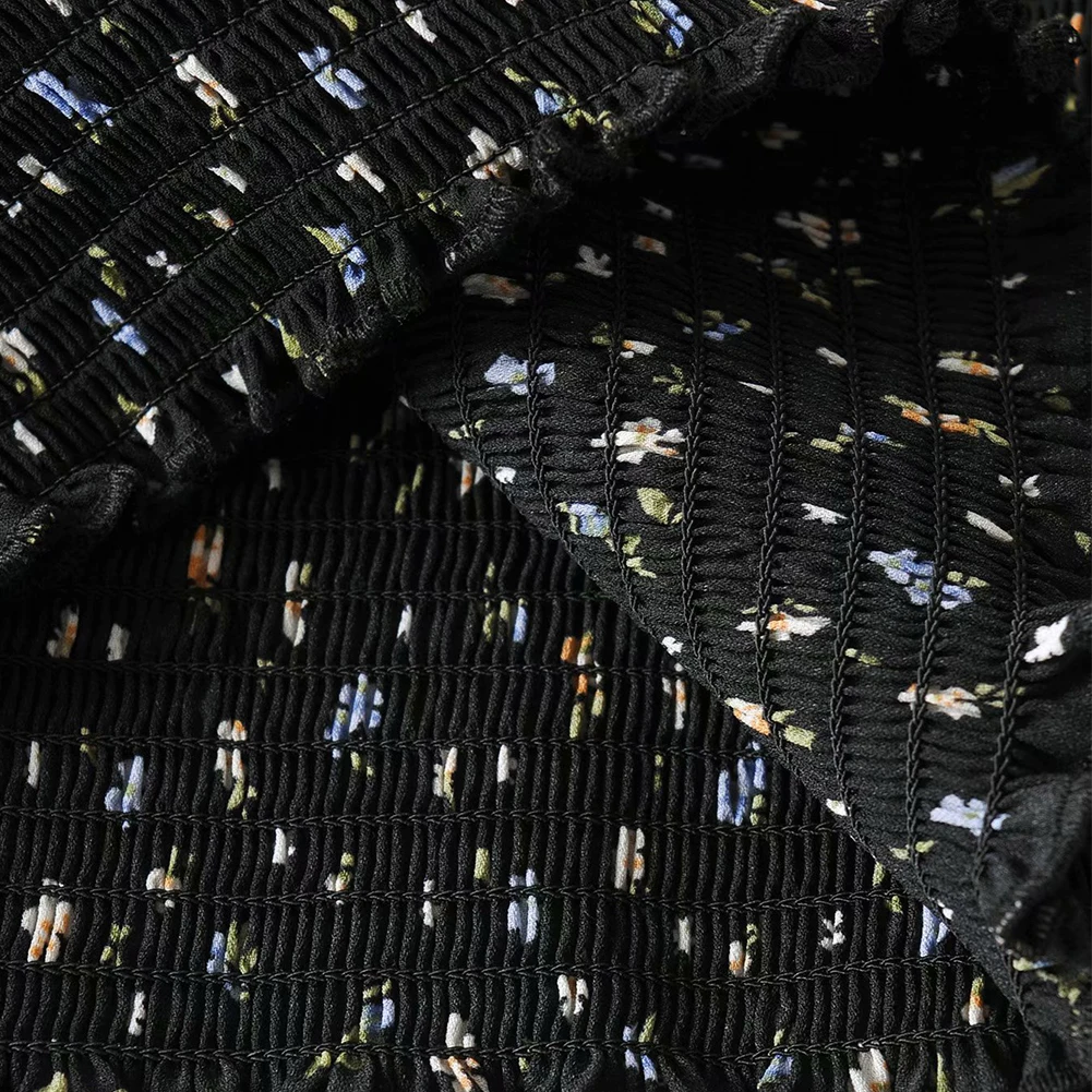 Женский пуловер с пышными рукавами винтажный черный топ цветочным принтом и