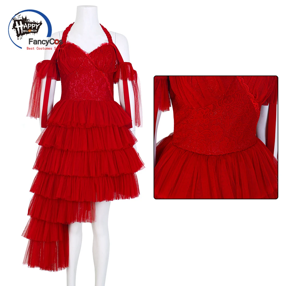 Suicide Harley Cosplay Costumes Quinn Dress Costume Harleen Cosplay Quinzel Joker Coat Red Dress Girl Layered Dress Custom Made