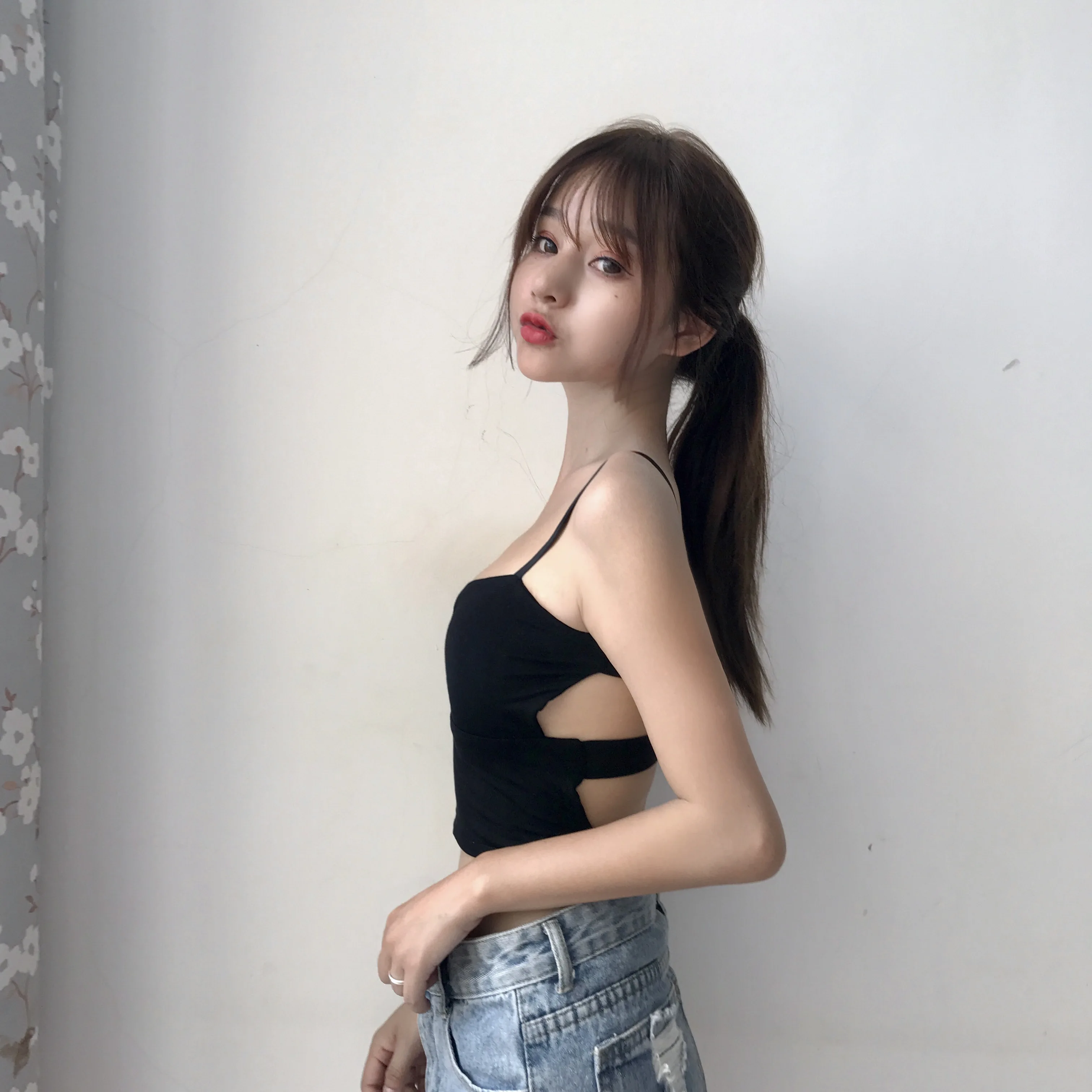 

sweet black spaghetti strap Backless summer style off shoulder ladies tops Women's Clothing vetement femme fashion Camis new