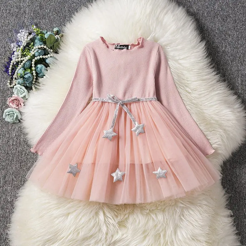 

2021 Autumn Spring Knitted Girl Dress Christmas Party Long Sleeve Children Clothes Kids Dresses For Girls New Year Clothing
