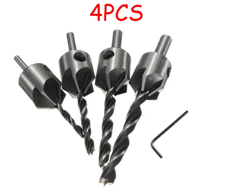 4pcs Silver 4 шт., полезная HSS флейта, Зенковка, набор сверл, набор сверл, пресс, набор фасок, расширитель, деревообрабатывающий электроинструмент, 3-6 мм - Цвет: 4pcs Silver