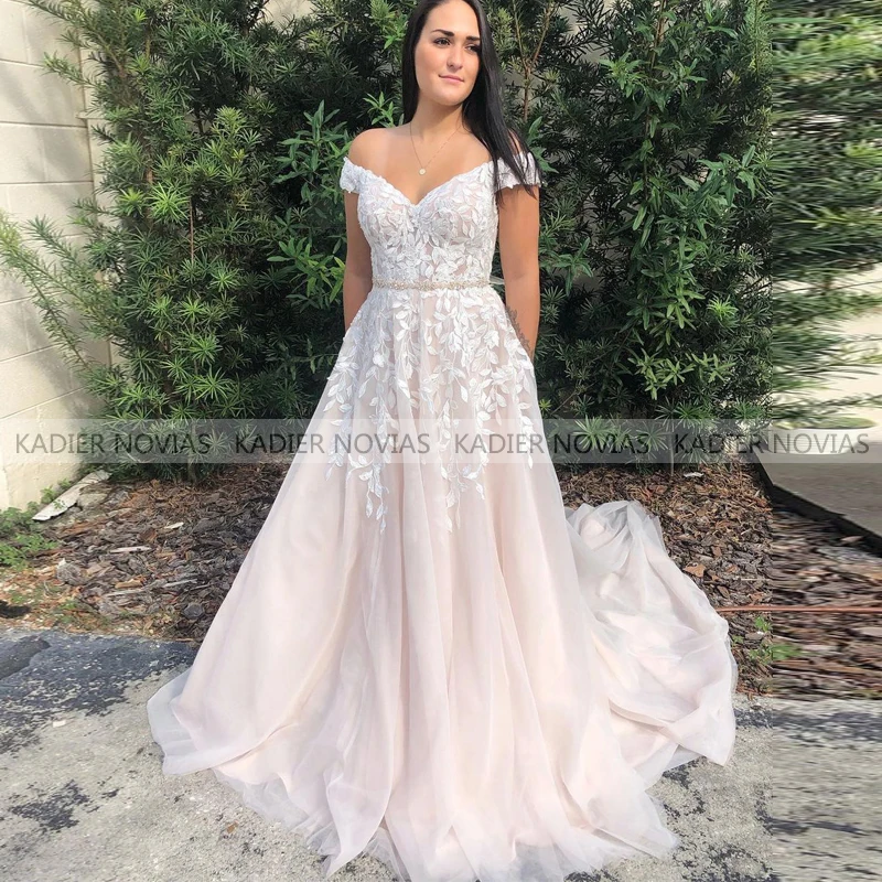 

KADIER NOVIAS Long Ivory Off the Shoulder A Line Wedding Dresses 2021 Bridal Gowns Vestido De Mujer